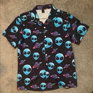 Alien Print Button-Up Shirt